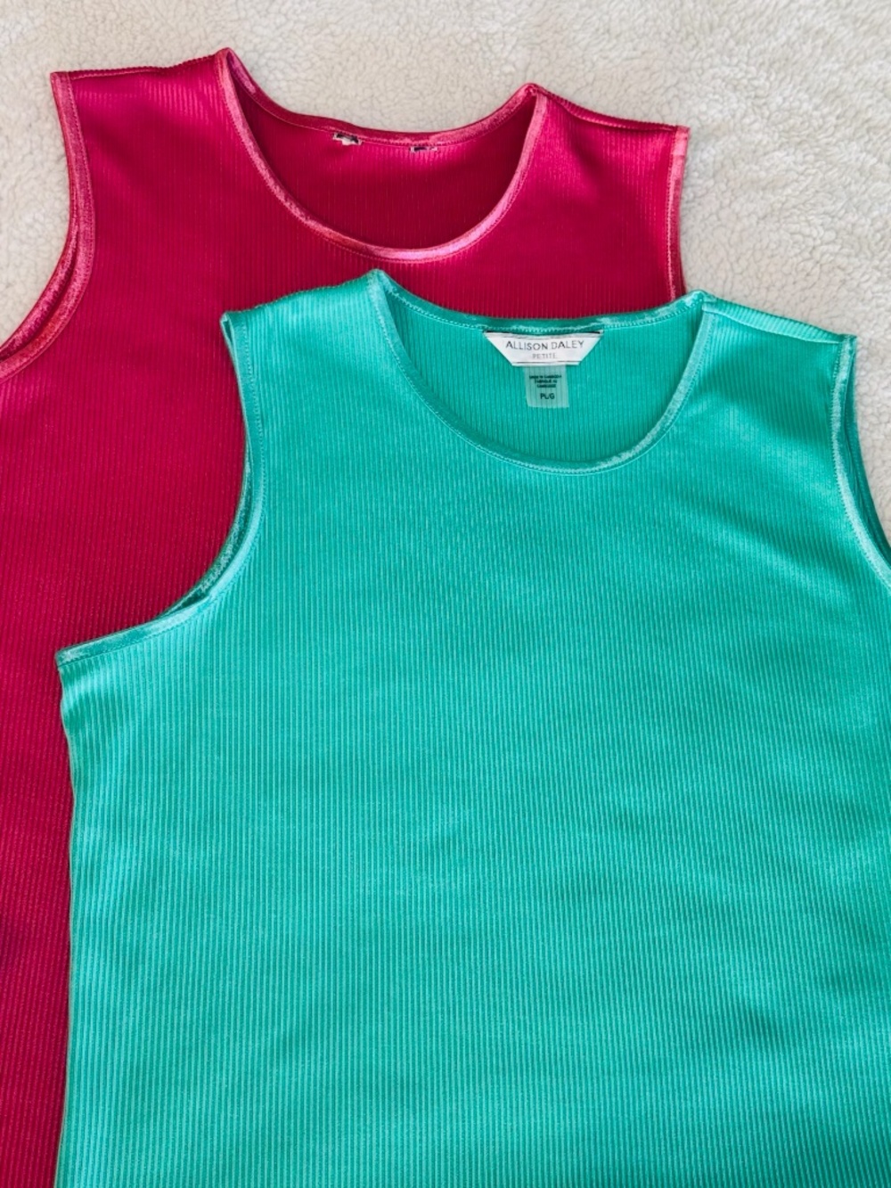 Allison Daley 2 Tank Tops Women's PL Pink Green Layering Piece Ribbed Capsule